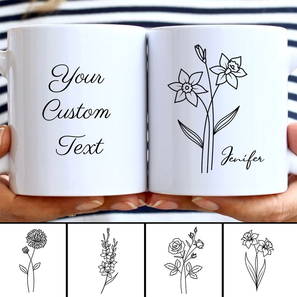 Custom Flower Name Mug - Birthday Gift for Her