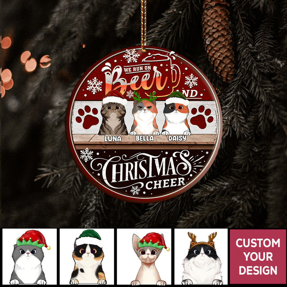 We Run On Beer and Christmas Cheer Personalized Cat Ornaments