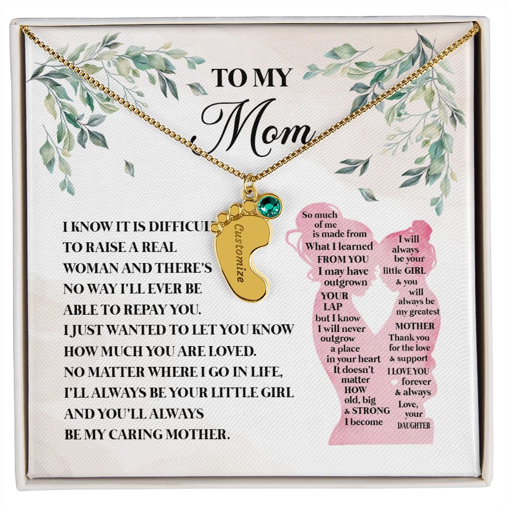 To My Mom Custom Baby Feet Necklace with Birthstone