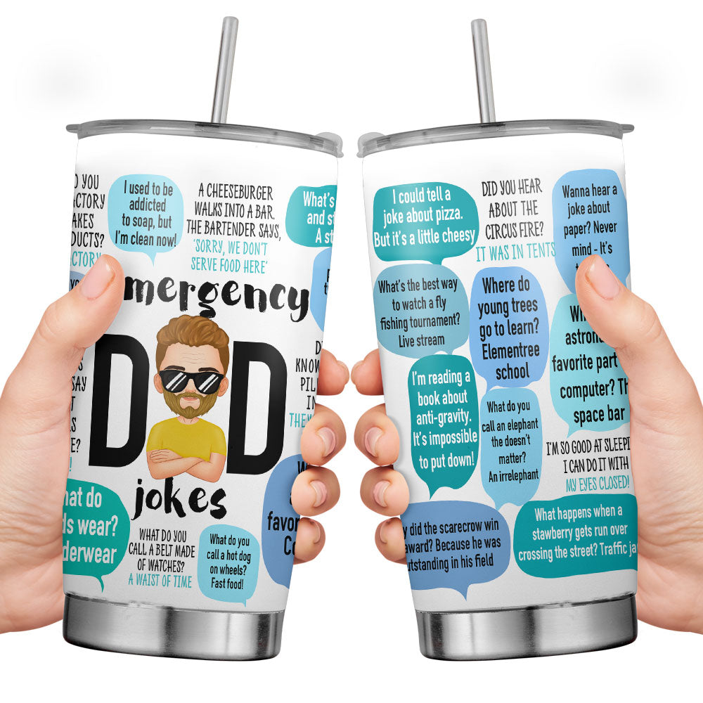 Emergency Dad Jokes Personalized Tumbler - Father's Day Gift