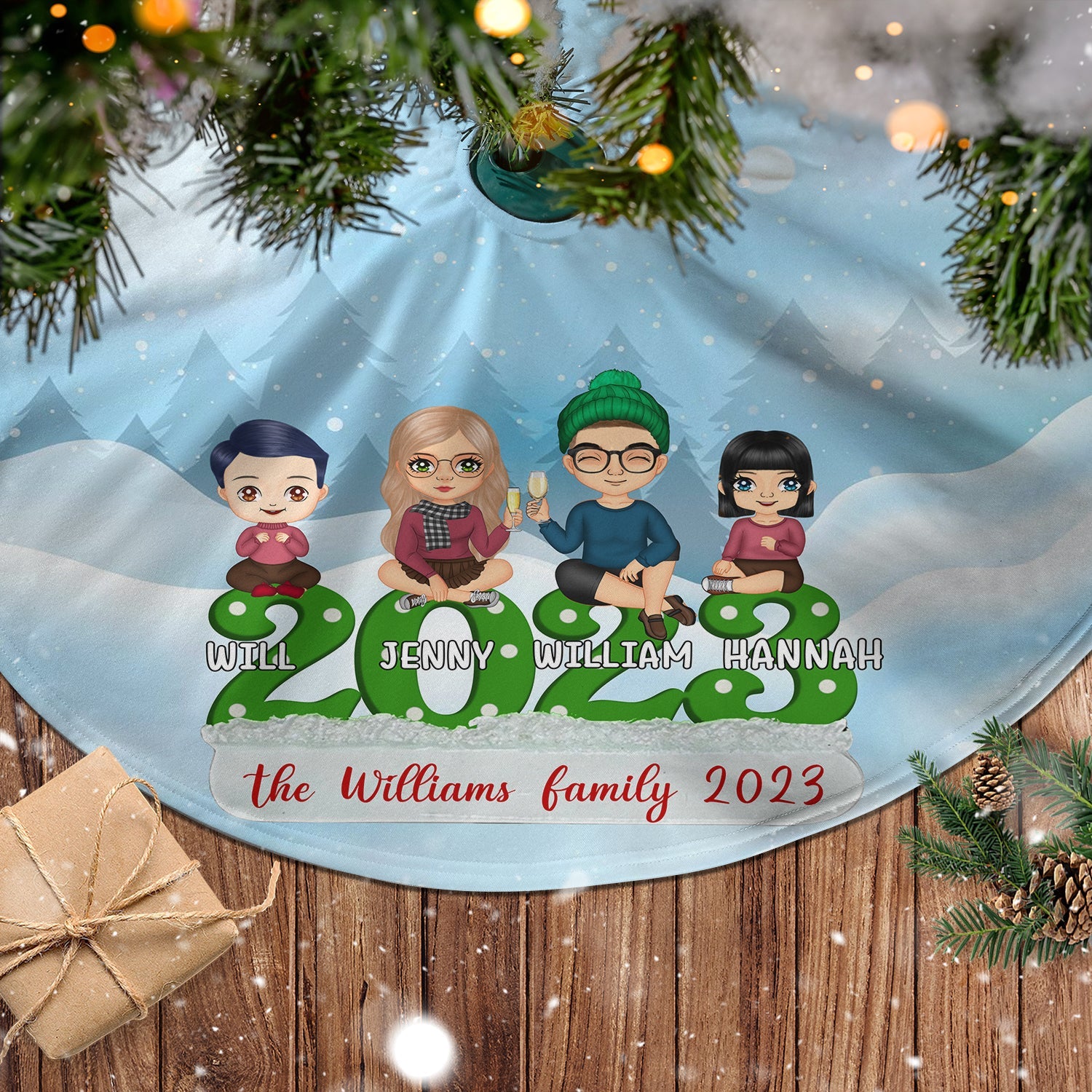 2023 Cheerful Family Personalized Christmas Tree Skirt