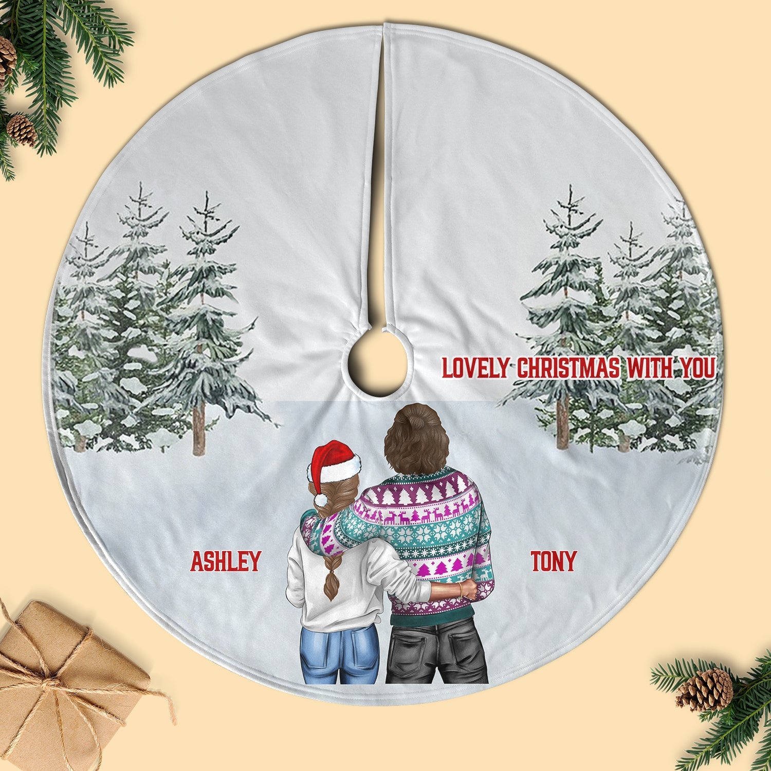 2023 For Couples Personalized Christmas Pencil Tree Skirt