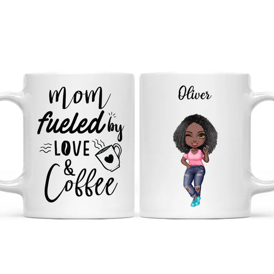 Mom fueled By Love And Coffee Personalized White Mug For Mother's Day Gifts