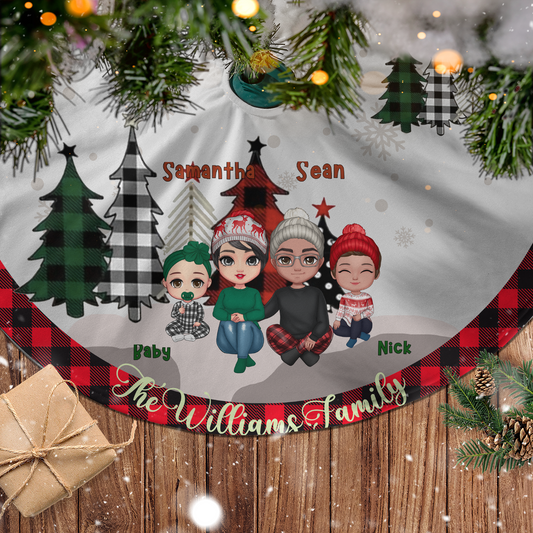 Sitting Next To Christmas Trees - Personalized Christmas Pencil Tree Skirt For Family