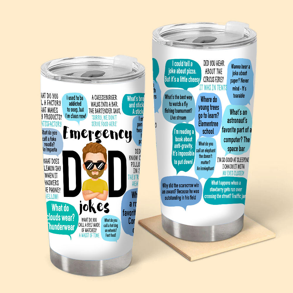 Emergency Dad Jokes Personalized Tumbler - Father's Day Gift