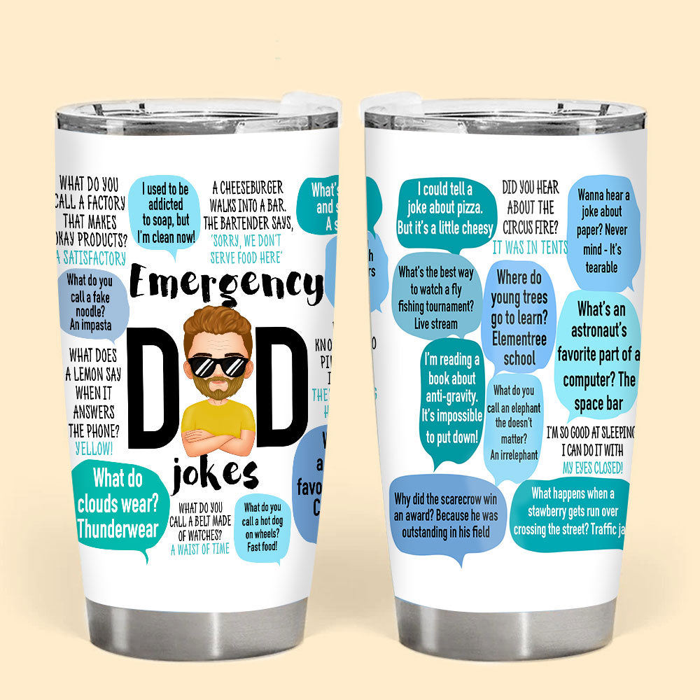 Emergency Dad Jokes Personalized Tumbler - Father's Day Gift