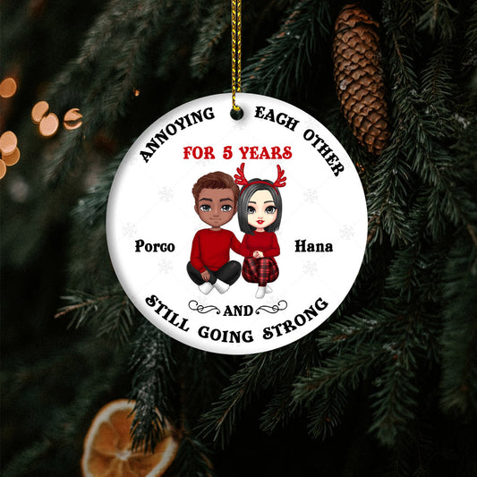 Annoying Each Other But Still Going Strong - Christmas Gift For Couples - Personalized Custom Circle Ceramic Ornament