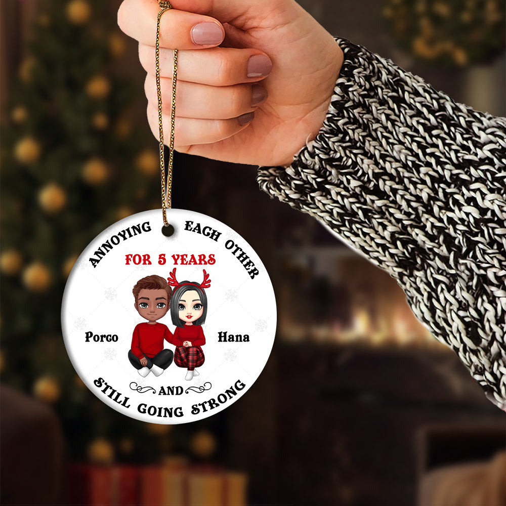 Annoying Each Other But Still Going Strong - Christmas Gift For Couples - Personalized Custom Circle Ceramic Ornament