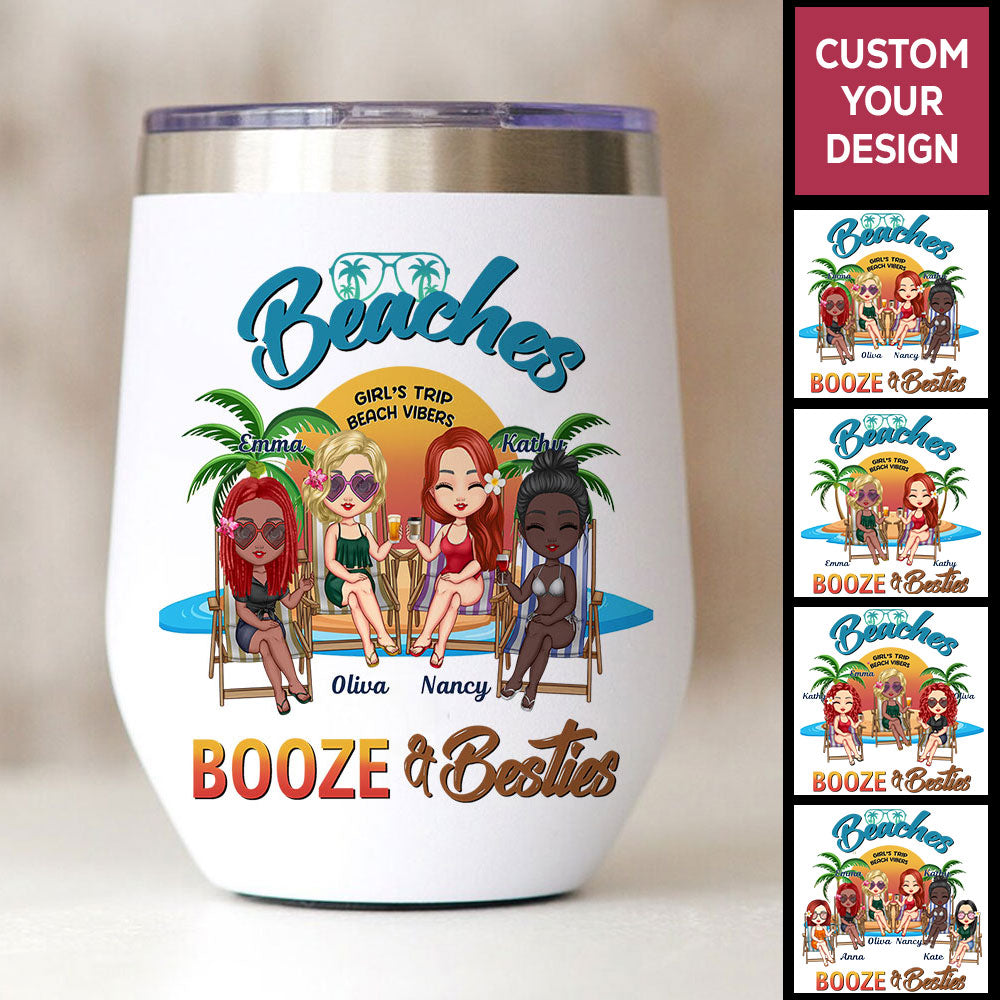 Beaches Booze Besties Personalized Wine Tumbler