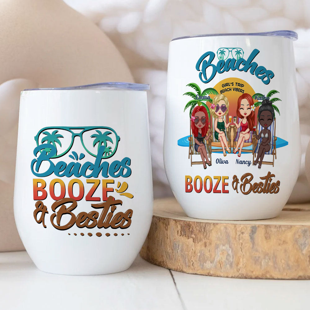 Beaches Booze Besties Personalized Wine Tumbler