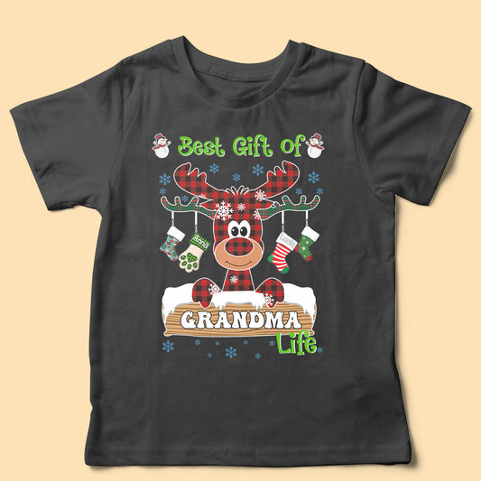 Best Gifts Of Grandma's Life Deer With Stockings Christmas Personalized Matching Family Shirt