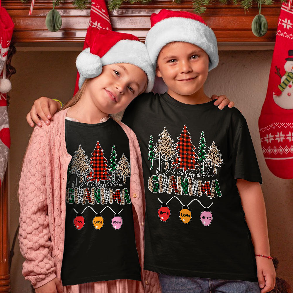 Blessed Grandma Christmas Tree Personalized Matching Christmas Shirt