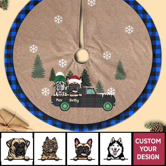 Dog-On-The-Car Personalized Christmas Pencil Tree Skirt