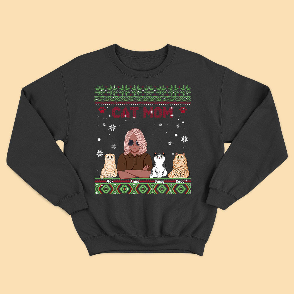 Cat Mom Personalized Adult Ugly Christmas Sweater