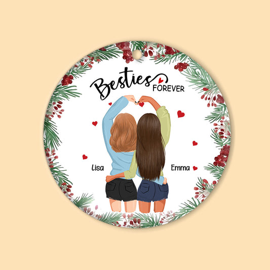 Christmas Gift For Besties Sisters Siblings Personalized Circle Ornament Besties Forever
