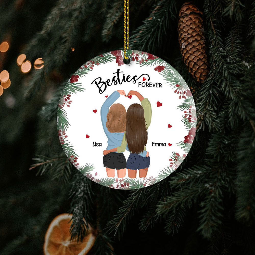 Christmas Gift For Besties Sisters Siblings Personalized Circle Ornament Besties Forever