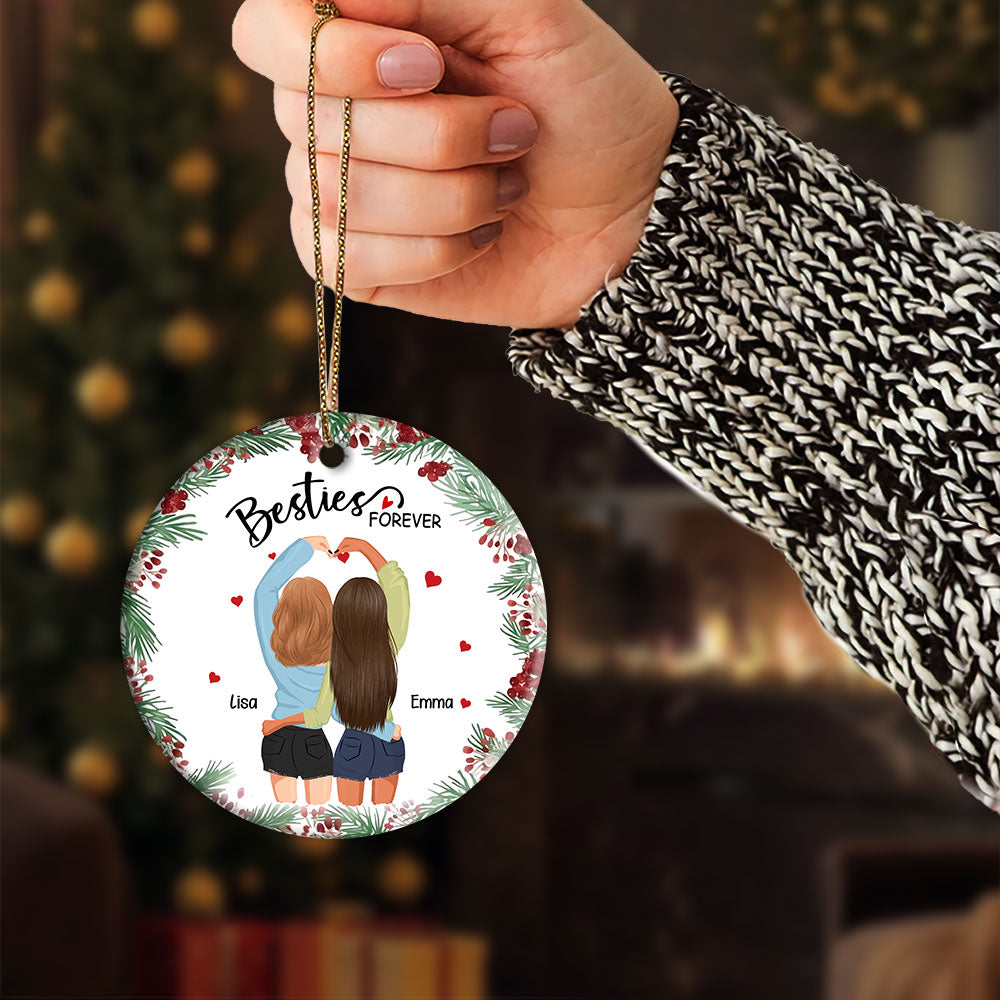 Christmas Gift For Besties Sisters Siblings Personalized Circle Ornament Besties Forever