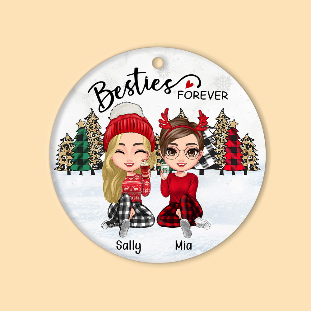 Christmas Tree Leopard Besties Forever Personalized Circle Ornament