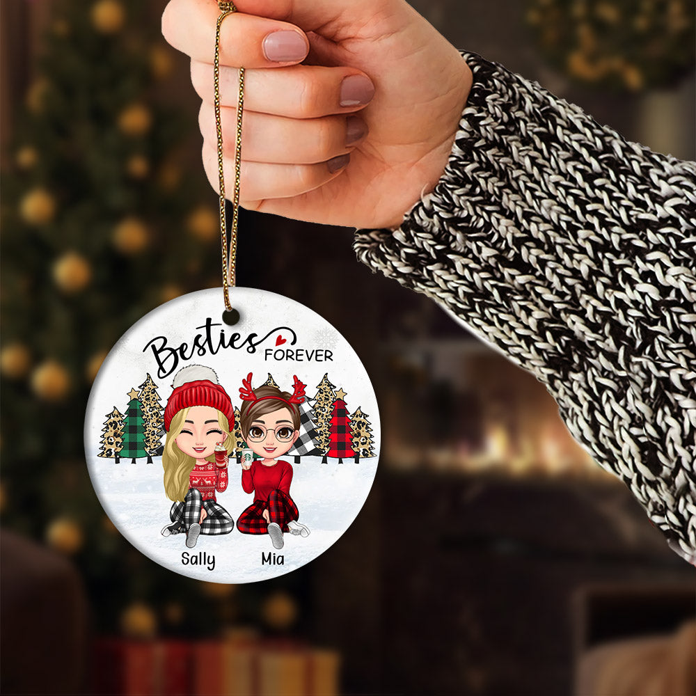 Christmas Tree Leopard Besties Forever Personalized Circle Ornament