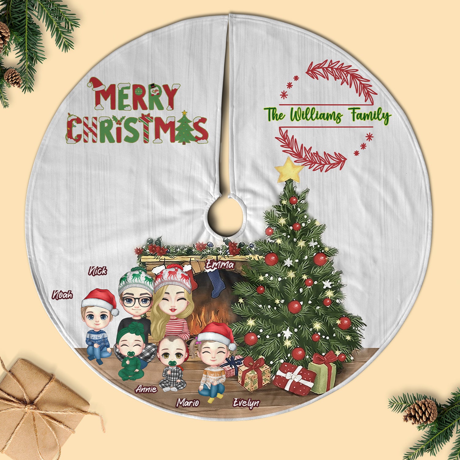 Cozy At Home With Family Personalized Christmas Tree Skirt