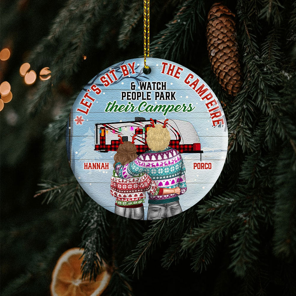 Customized Christmas Ornament For Couple Let's Sit By The Campfire Husband Wife Camping