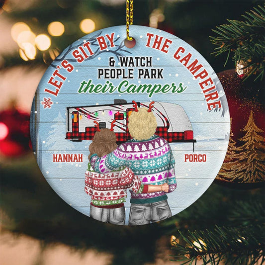 Customized Christmas Ornament For Couple Let's Sit By The Campfire Husband Wife Camping