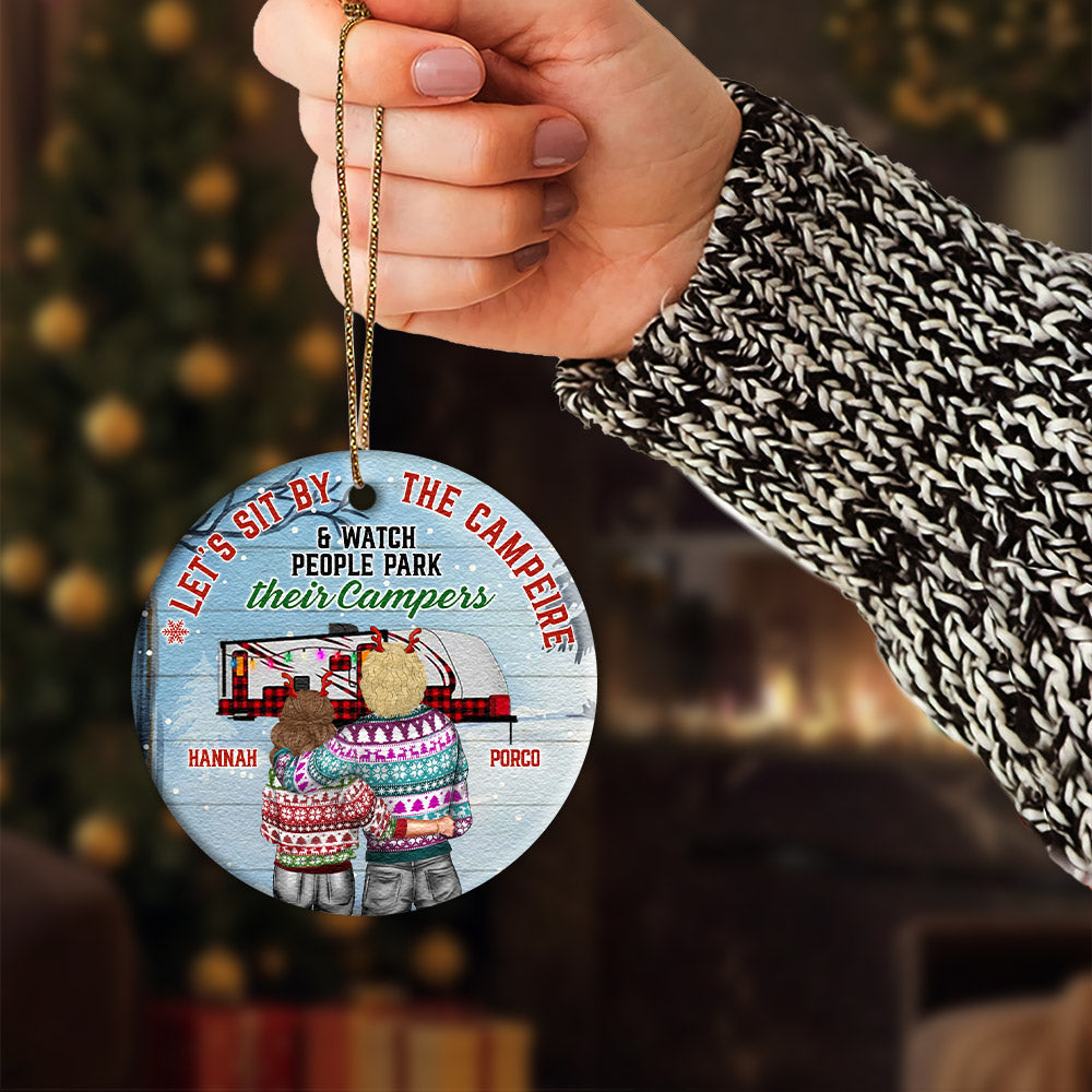 Customized Christmas Ornament For Couple Let's Sit By The Campfire Husband Wife Camping