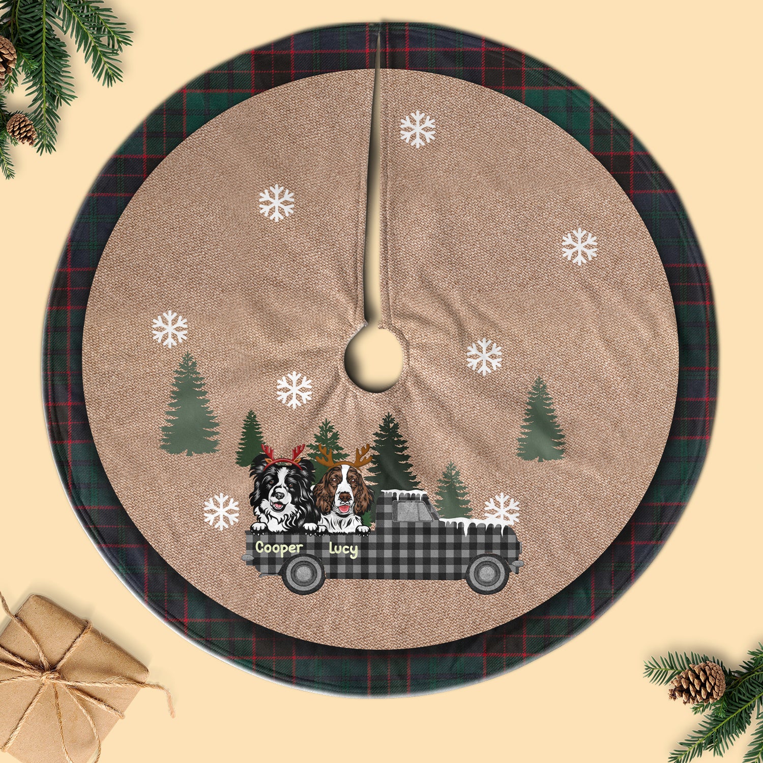 Dog-On-The-Car Personalized Christmas Tree Skirt