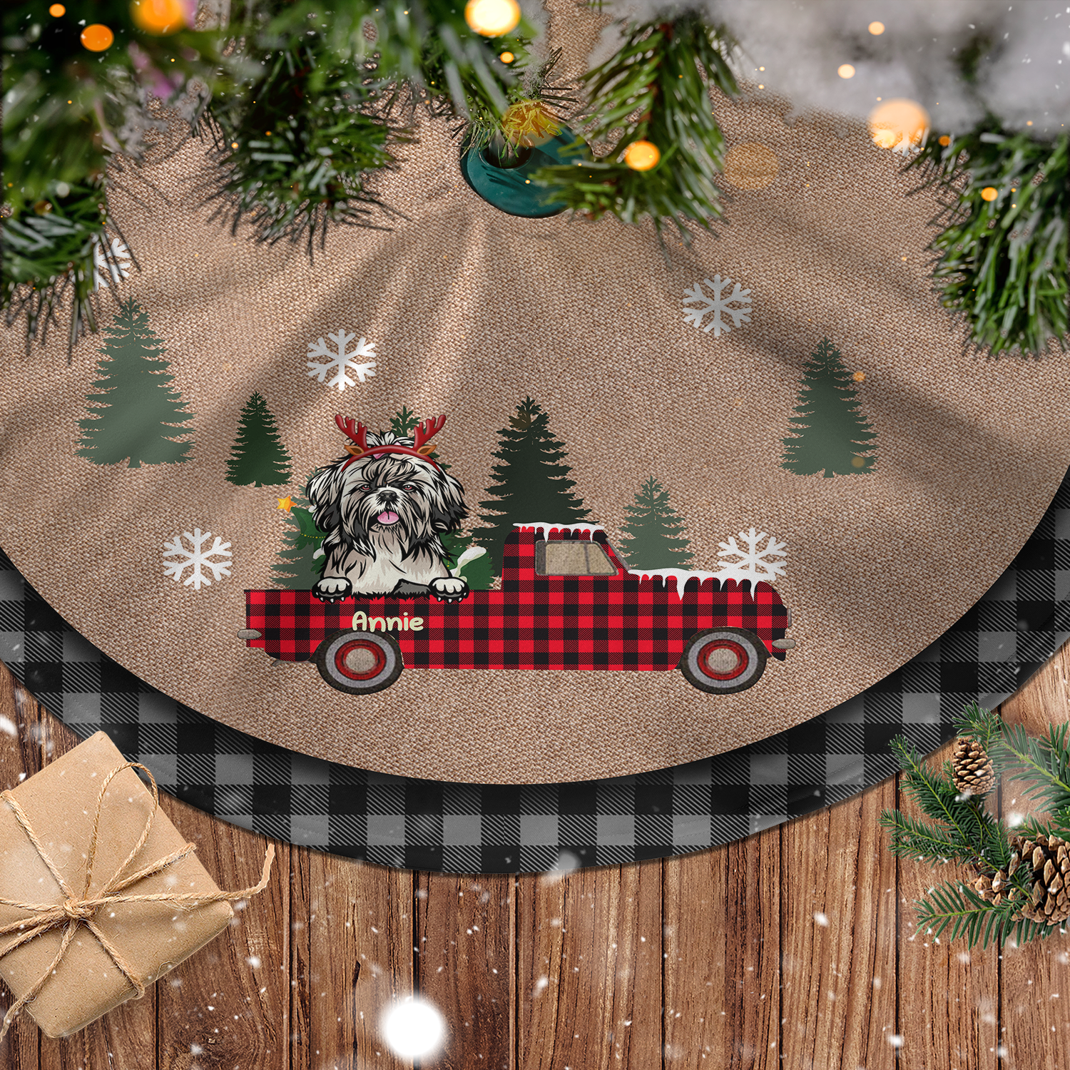 Dog-On-The-Car Personalized Christmas Tree Skirt