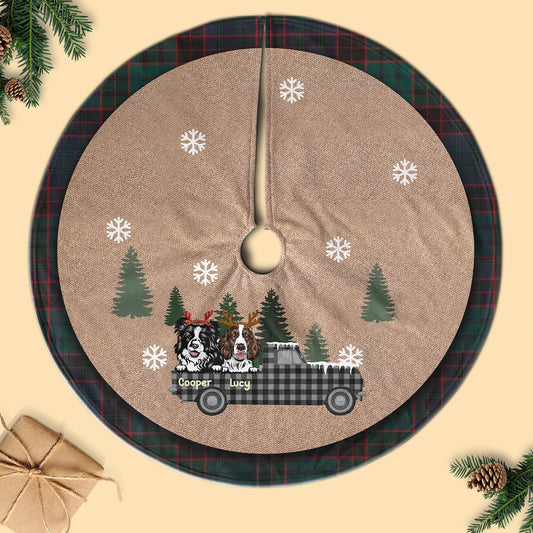 Dog-On-The-Car Personalized Christmas Pencil Tree Skirt