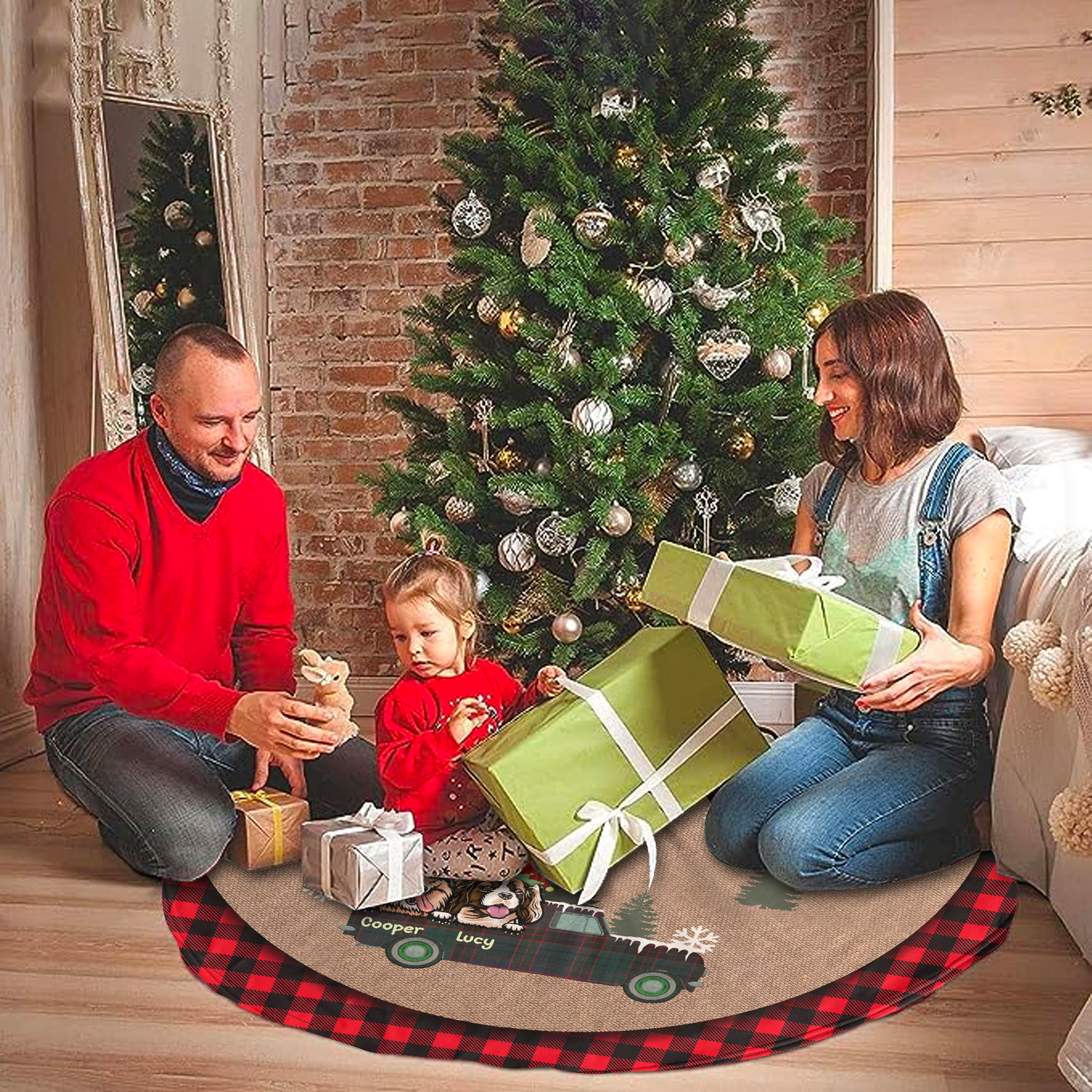 Dog-On-The-Car Personalized Christmas Tree Skirt