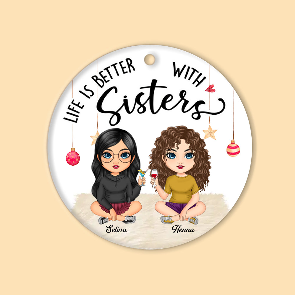 Doll Besties Forever Christmas Gift For Besties Sisters Siblings Personalized Circle Ornament