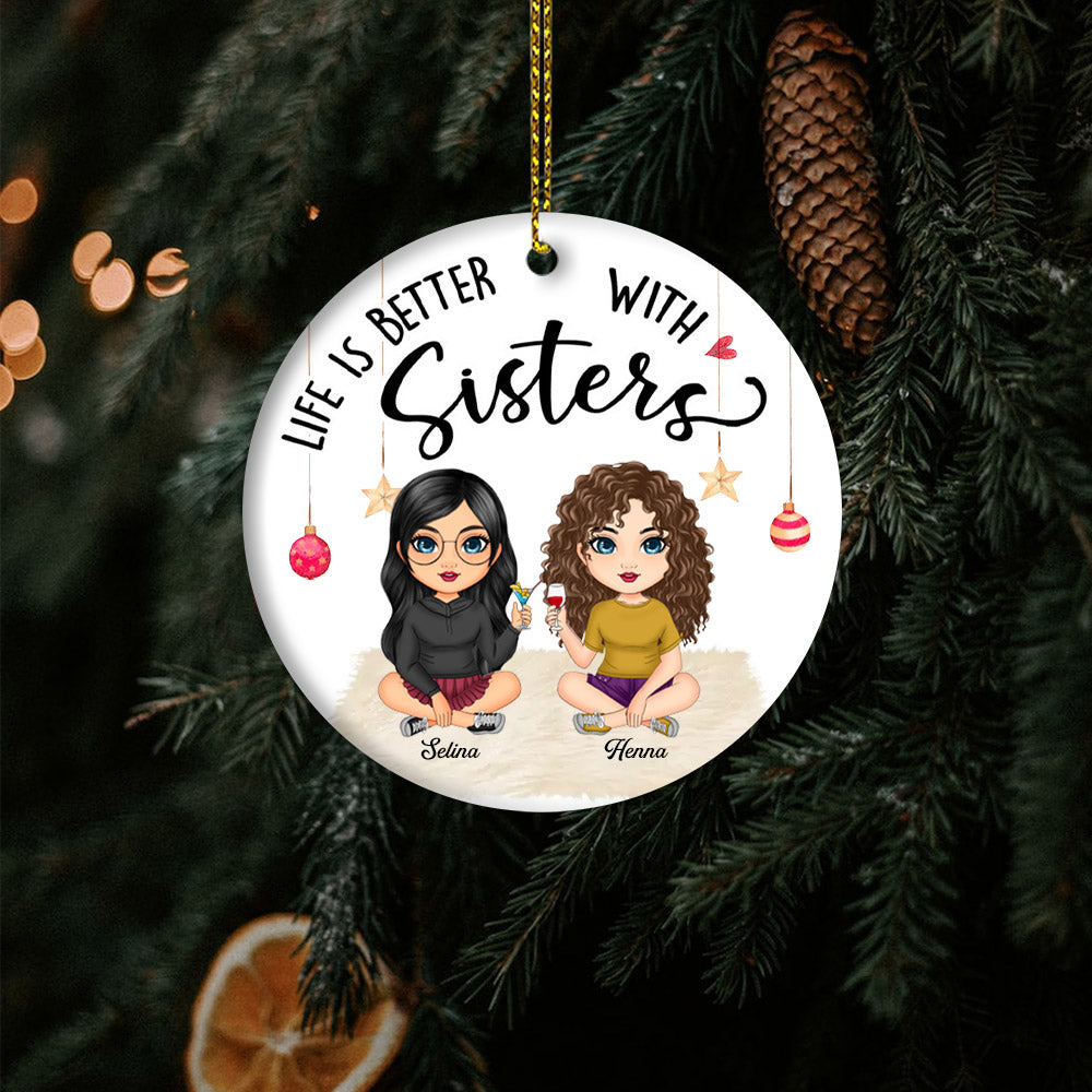 Doll Besties Forever Christmas Gift For Besties Sisters Siblings Personalized Circle Ornament