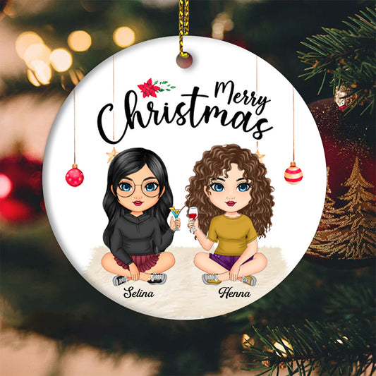 Doll Besties Forever Christmas Gift For Besties Sisters Siblings Personalized Circle Ornament