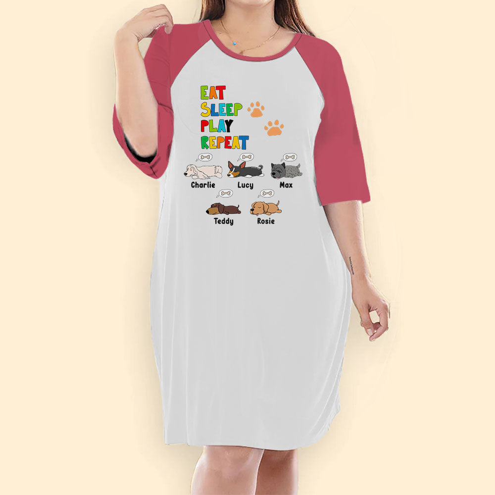 Eat Sleep Play Repeat Personalized Dog Christmas Nightgown For Women