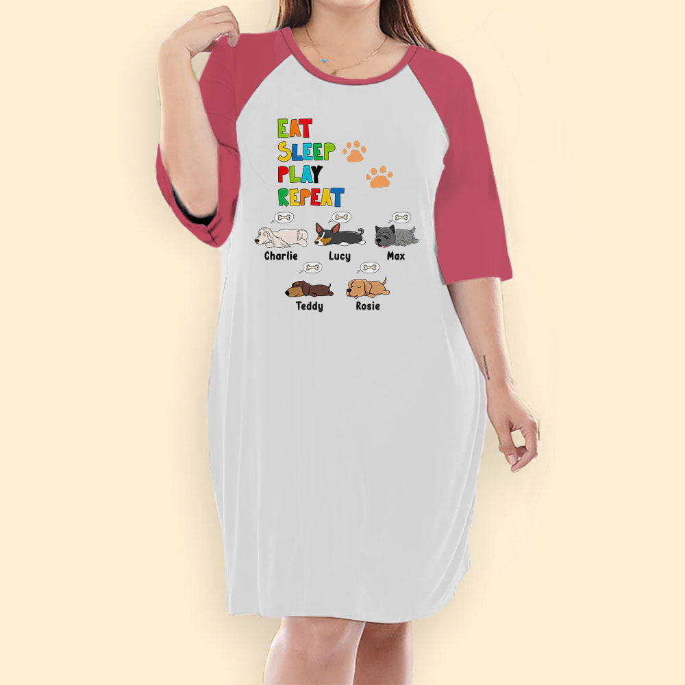 Eat Sleep Play Repeat Personalized Dog Night Gown For Woman