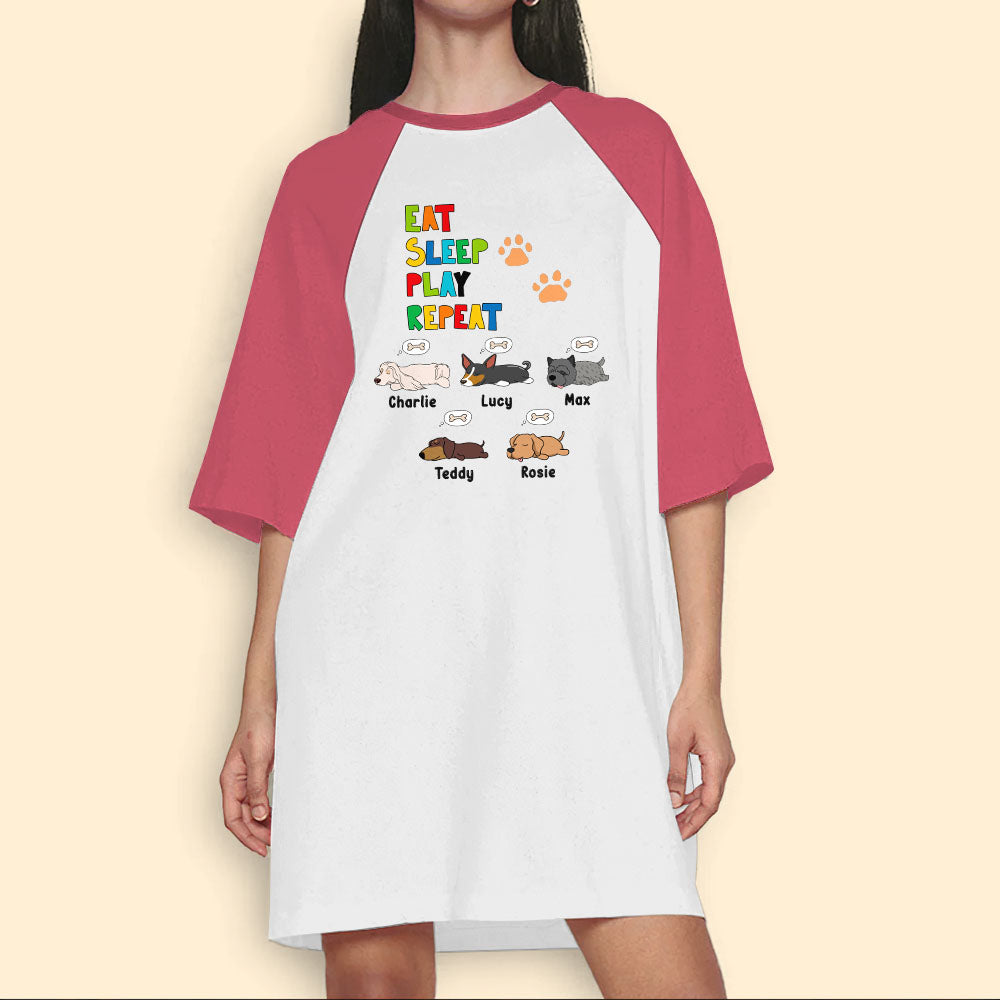 Eat Sleep Play Repeat Personalized Dog Night Gown For Woman