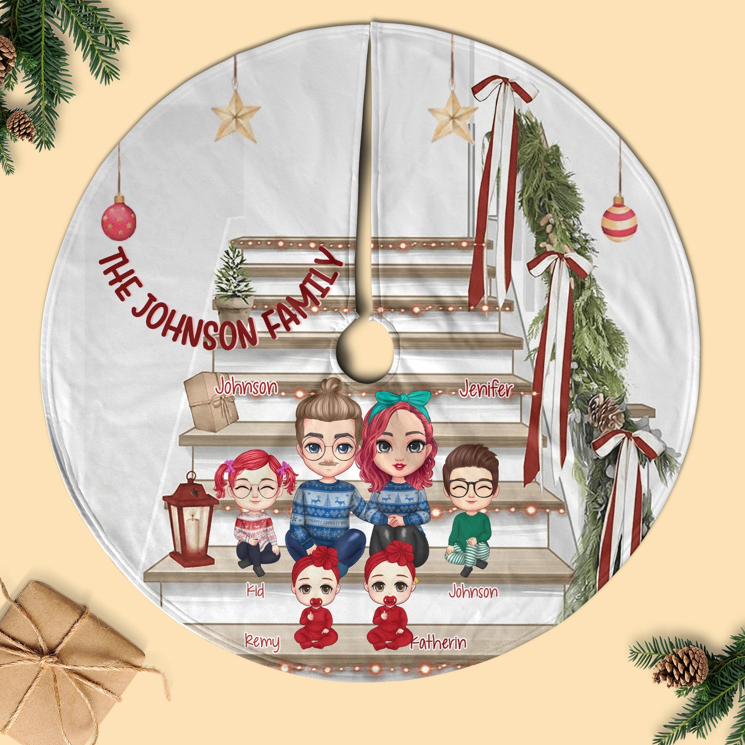 Family Gather At Home Personalized Christmas Tree Skirt