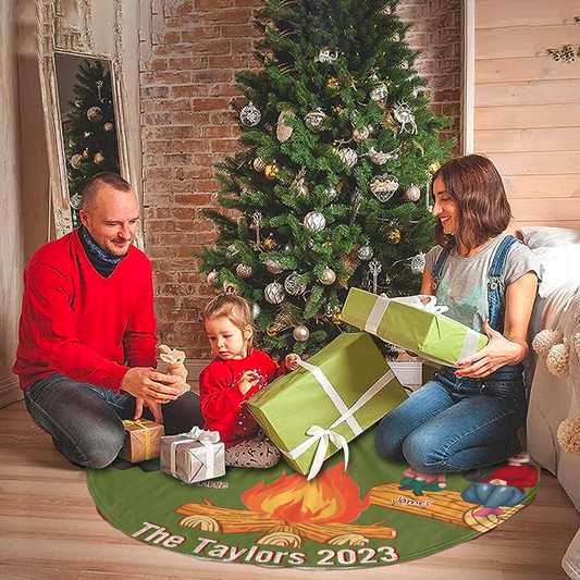 Family On The Camping Day Personalized Christmas Tree Skirt