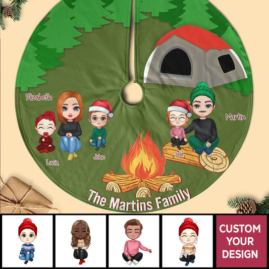 Family On The Camping Day Personalized Christmas Pencil Tree Skirt