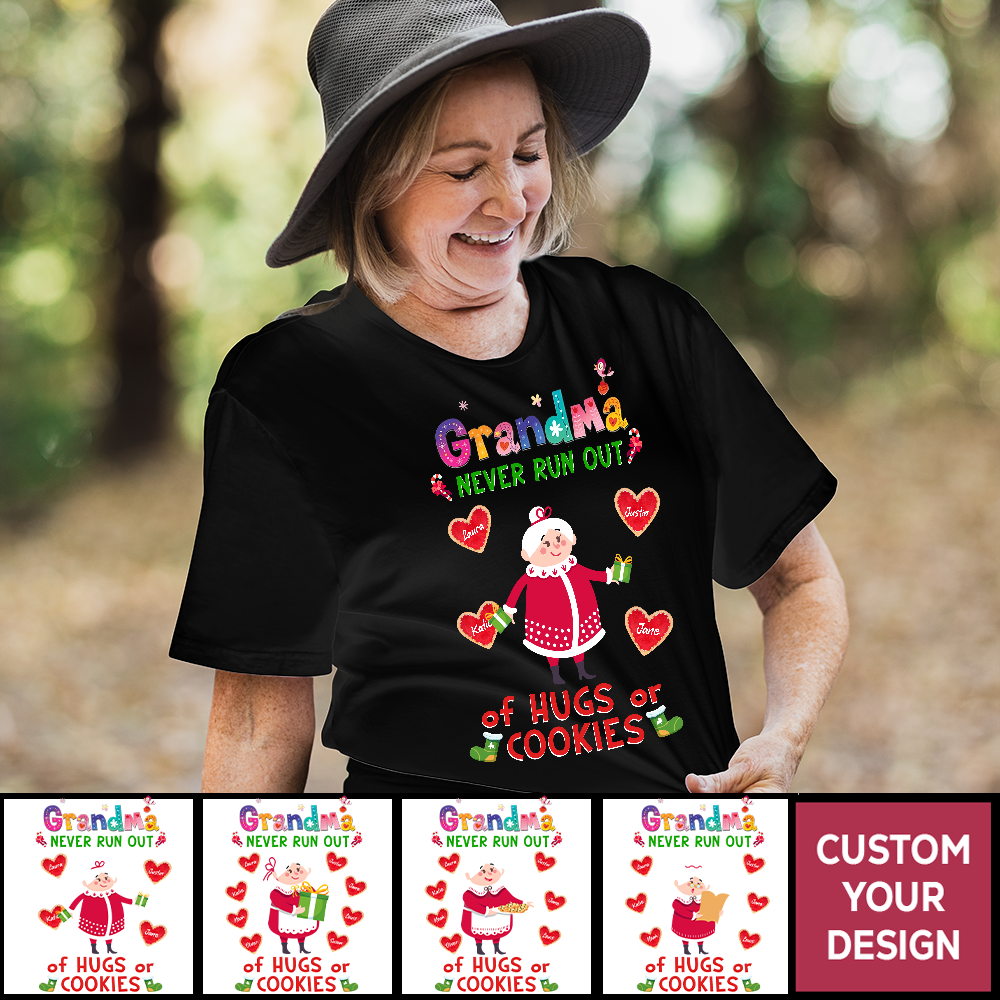 Grandma Never Runs Out Of Hugs & Cookies Personalized Matching Family Christmas Shirt