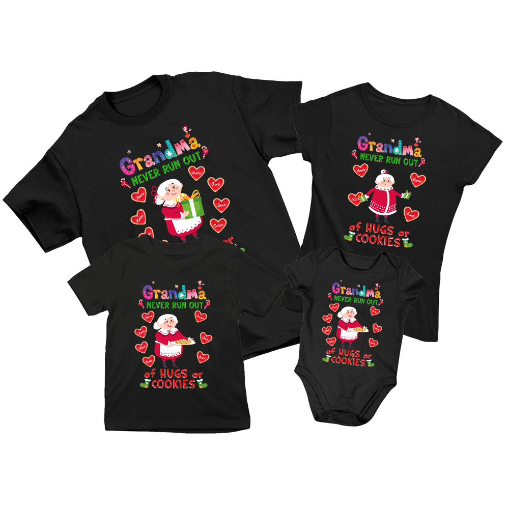 Grandma Never Runs Out Of Hugs & Cookies Personalized Matching Family Christmas Shirt