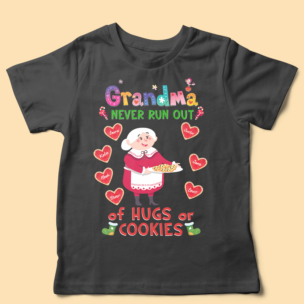 Grandma Never Runs Out Of Hugs & Cookies Personalized Matching Family Christmas Shirt