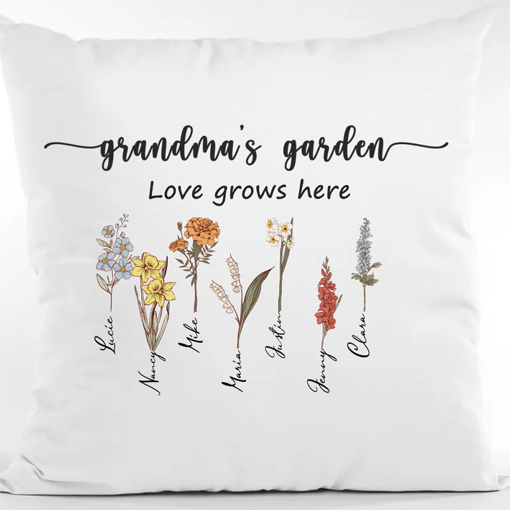 Grandma's Garden Pillow With Grandkids' Names