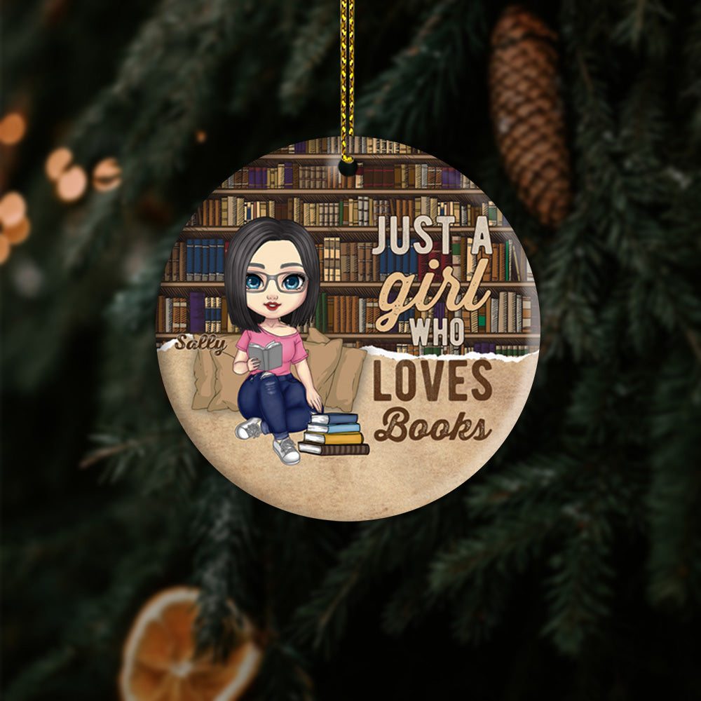 Just A Girl Who Loves Books- Personalized Circle Ornament, Gift For Book Lover