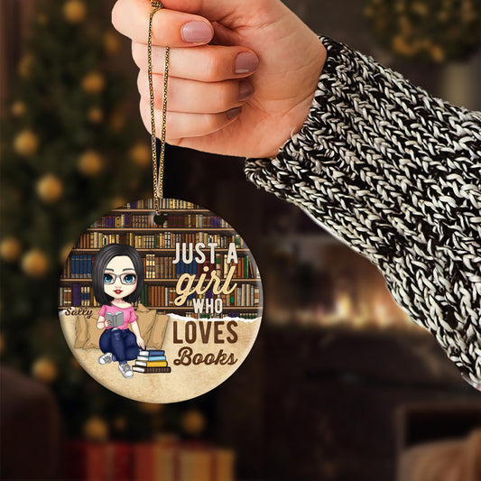 Just A Girl Who Loves Books- Personalized Circle Ornament, Gift For Book Lover
