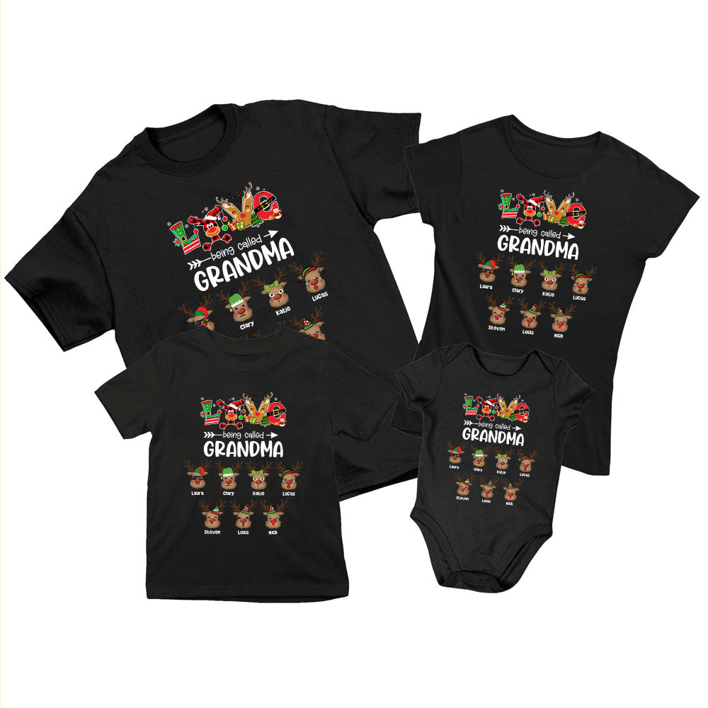 Love Being Called Grandma Personalized Reindeer Matching Christmas Shirt