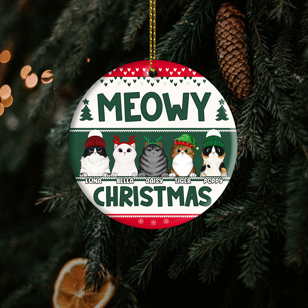 Meowy Christmas Personalized Ceramic Xmas Ornament