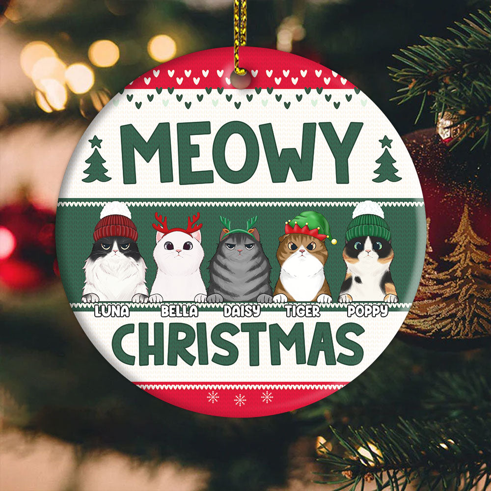 Meowy Christmas Personalized Ceramic Xmas Ornament