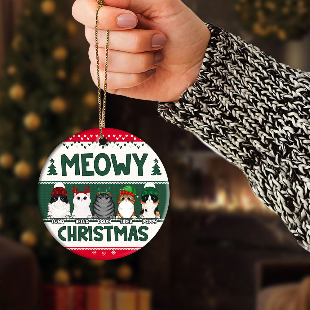 Meowy Christmas Personalized Ceramic Xmas Ornament